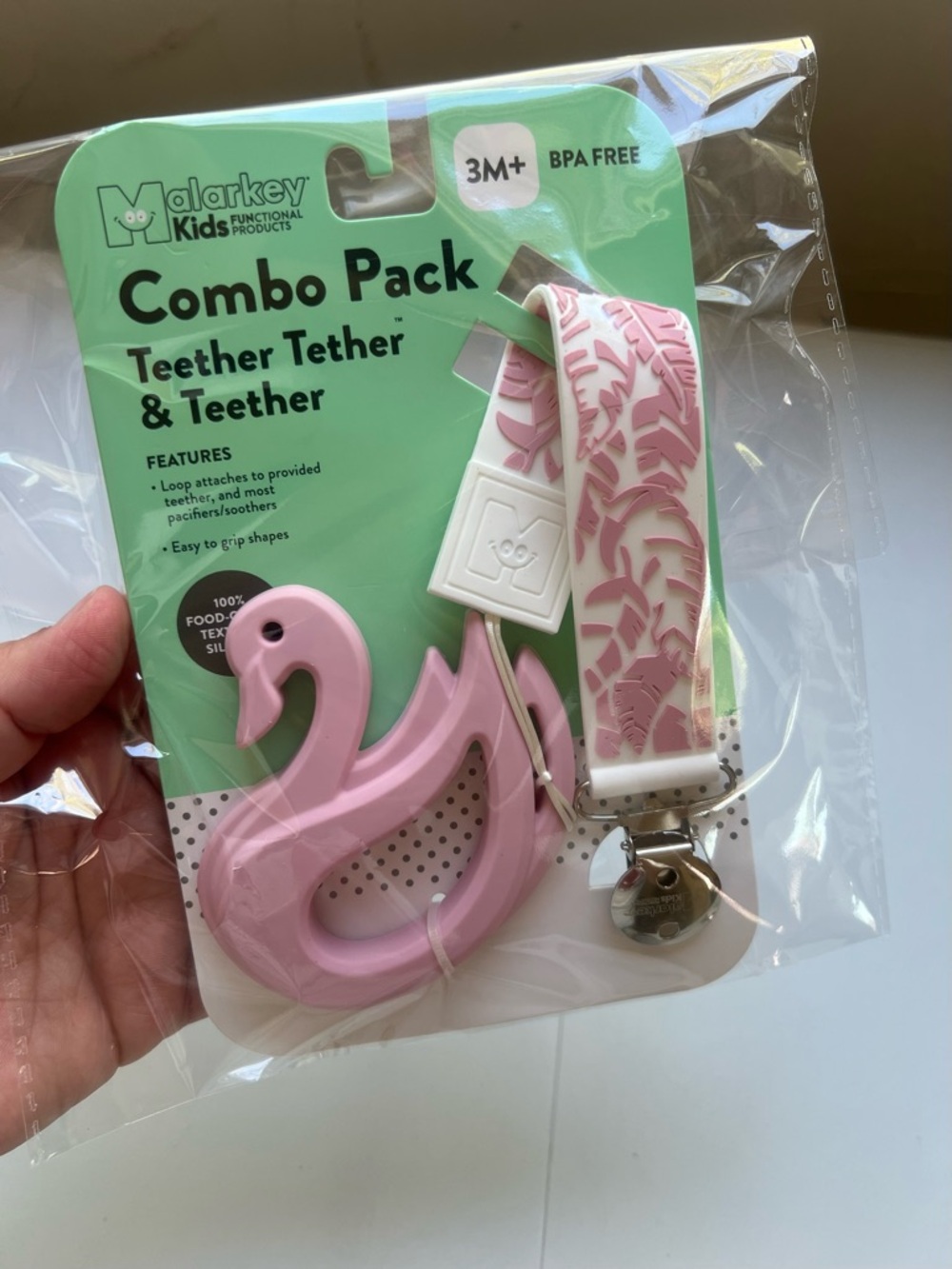 Malarkey Kids Textured Feather Swan Baby Teether with 2-in-1